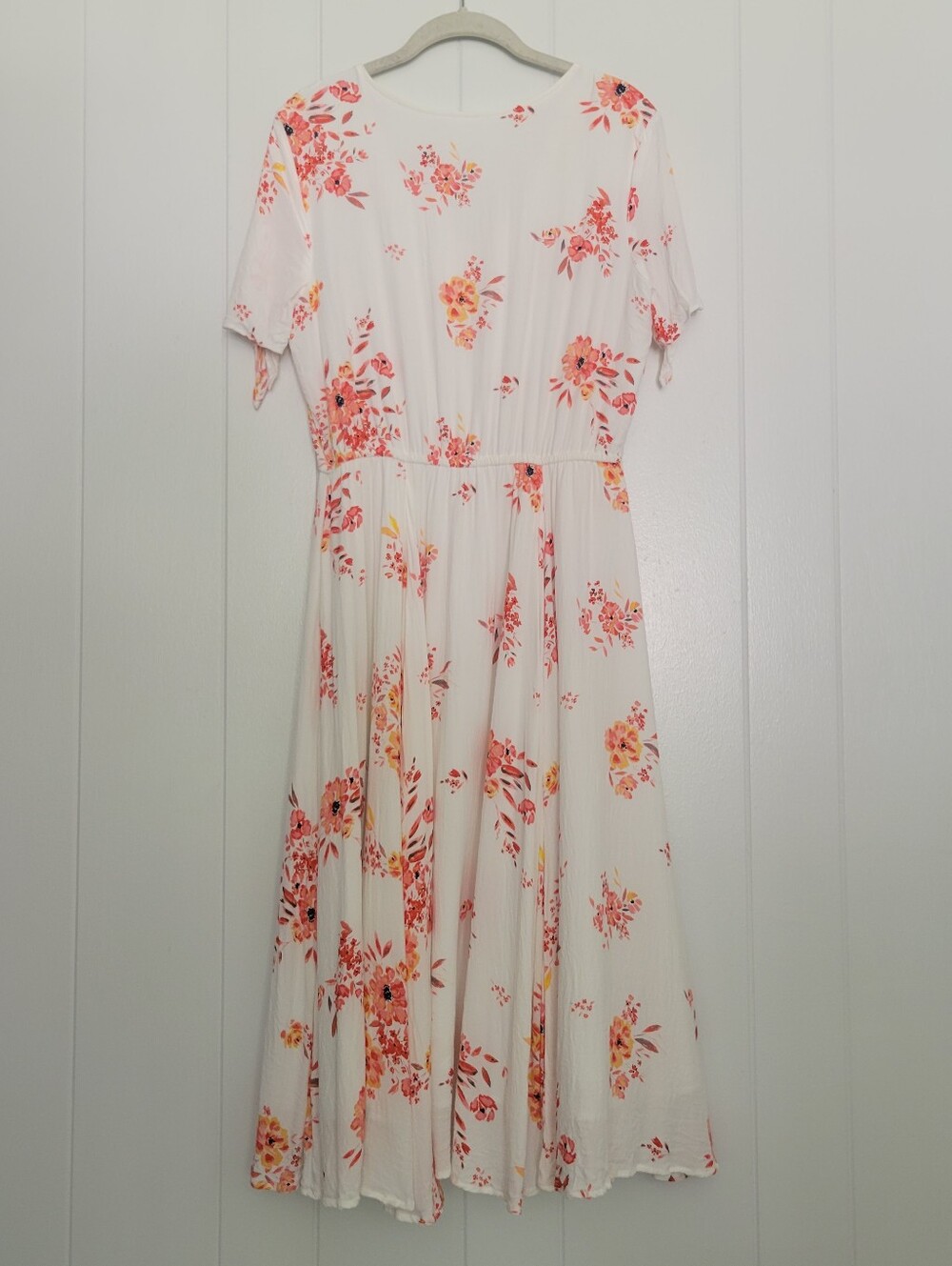 Gap Floral Dress White & Orange Short Tie Sleeves V Neck Rayon Feminine MD - Picture 5 of 7